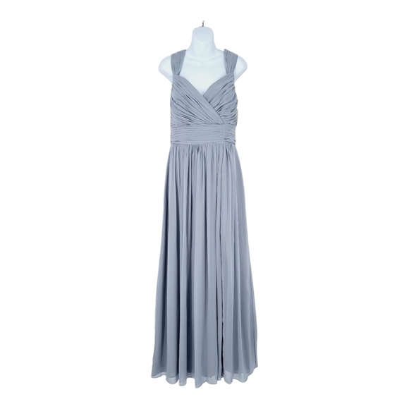 After Six Full Length Draped Front Slit Lux Chiffon Dress in Platinum Size 14 - Picture 1 of 11